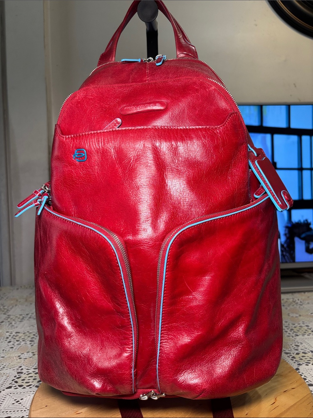 PIQUADRO Red burgundy Leather Stylish men stile Business excellent condition